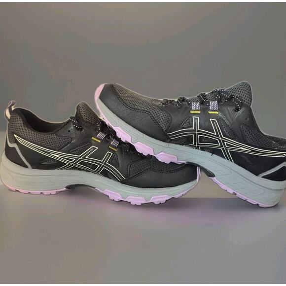 ASICS Running Shoes Women's Size 9.5 Black Gel-Venture 8 Black Purple Green - Picture 1 of 6